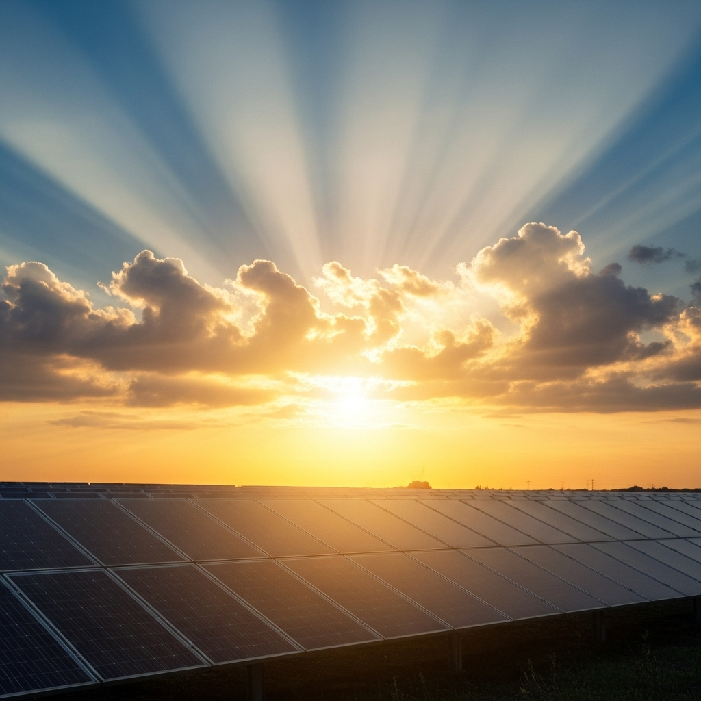 Lever de soleil sur panneaux solaires